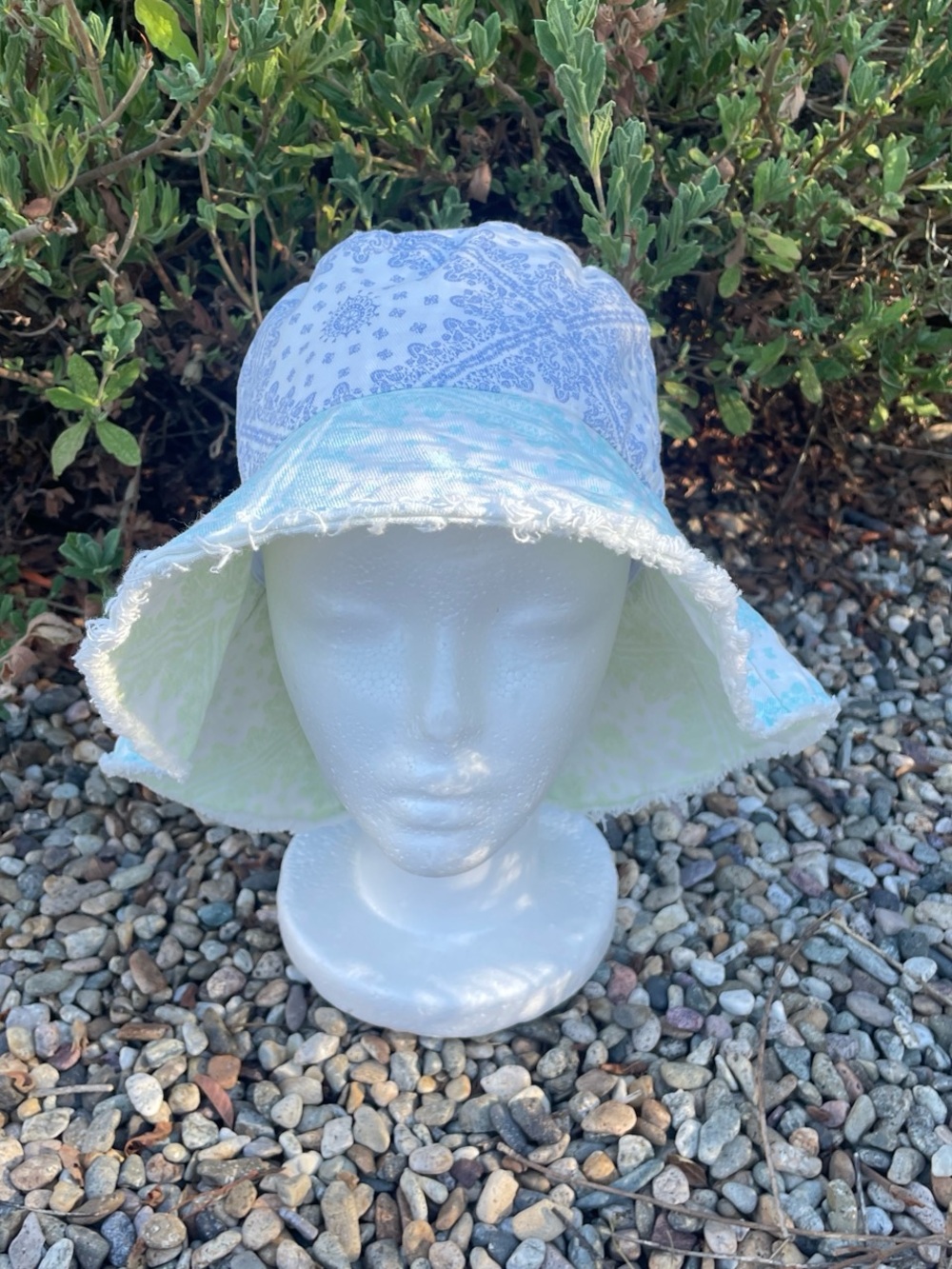 Free People Bandana Bucket Hat - Aqua & Periwinkle Blue NWT